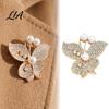 Women Jewelry Accessory Butterfly Brooch Pin, Shape Lapel Pin with Decorative Alloy Faux Pearls Rhinestones, for Dresses Coats Jackets Golden