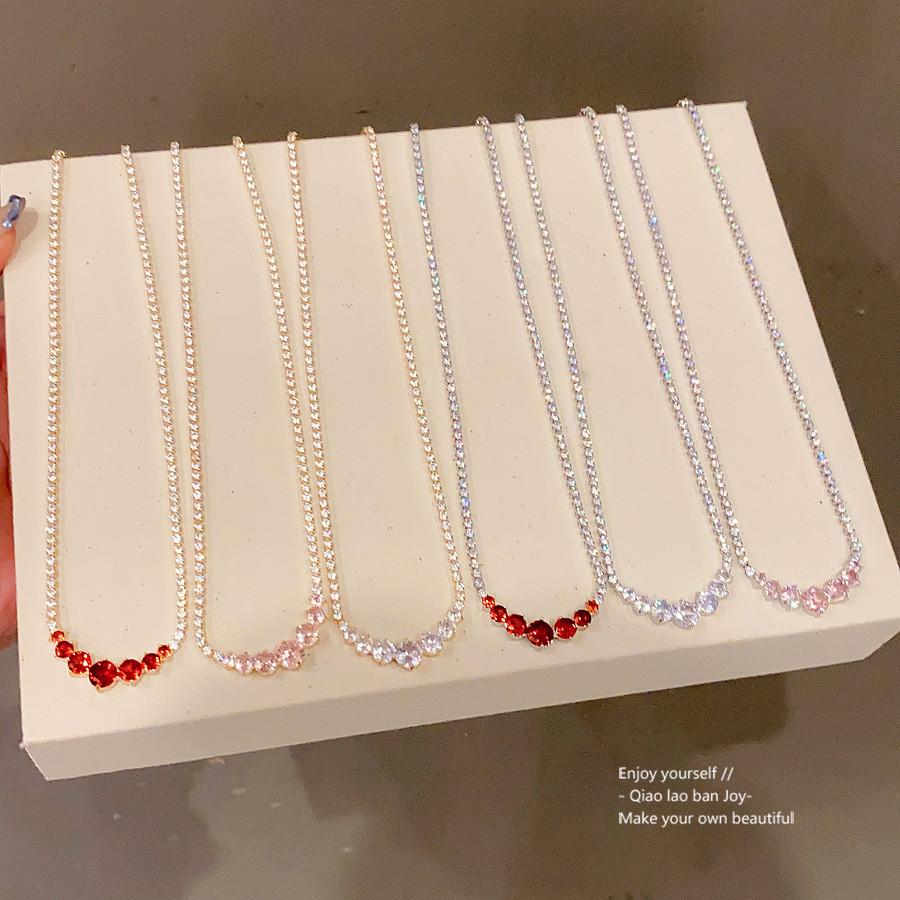 Geometric Zircon Pendant Necklace For Women With Elegant Lock Chain Fashion Jewelry