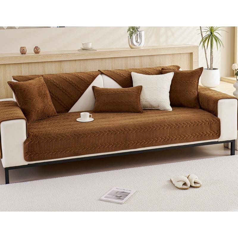 New Autumn and Winter Sofa Cushions, Super Soft, Thickened Plush Embroidered Cushion Covers, Anti-slip Cover Towels, Modern Simple Sofa Towels