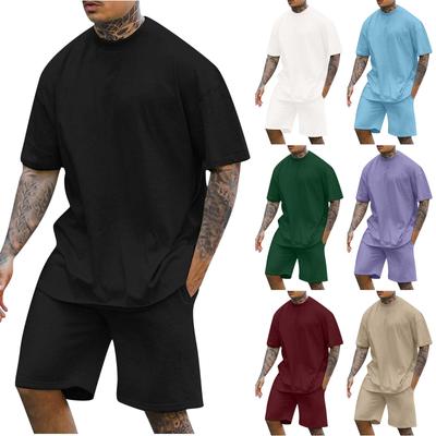 New Men's Round Neck Drop Shoulder Short-sleeved T-shirt Top Shorts Two-piece Fashion Sports and Leisure Suit
