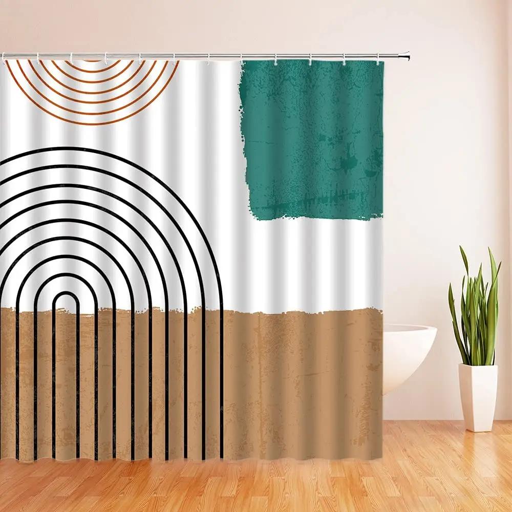 

Abstract Art Geometric Shower Curtain Hook Simple Line Color Block Polyester Fabric Modern Bath Curtain for Bathroom Home Decor W90XH180cm