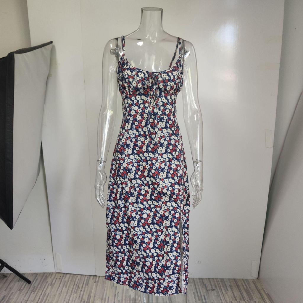 2026 Spring Collection: Women's Printed Camisole Slit Long Dress - European & American Style