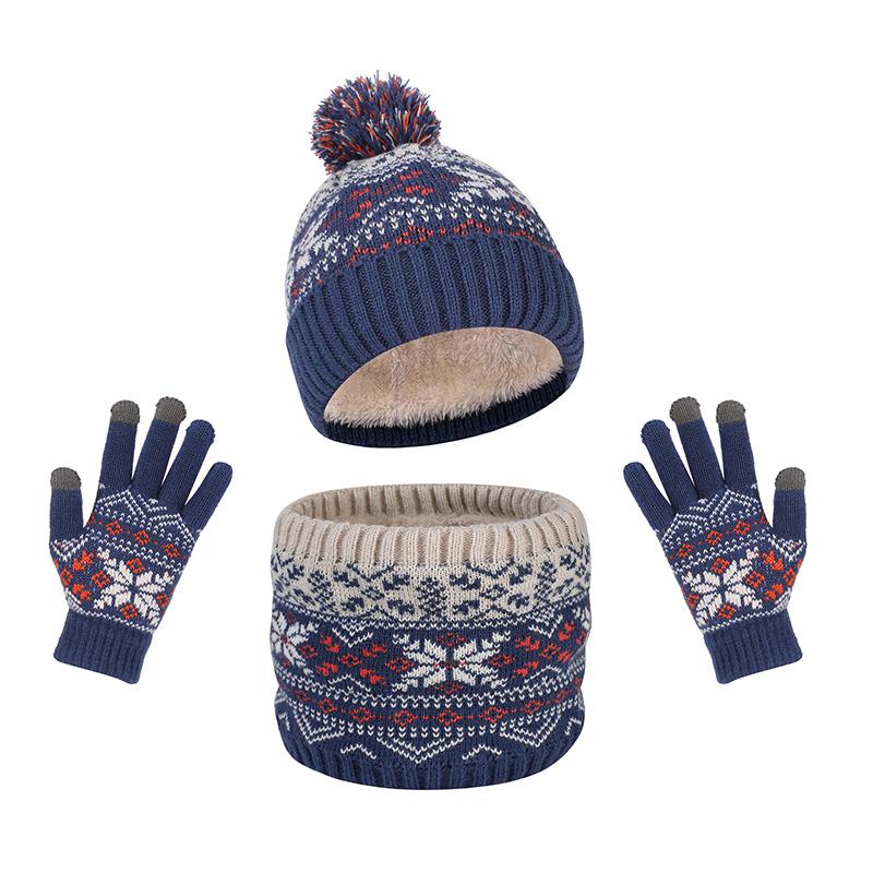 3pcs Kids for Boys Girls Scarf  Gloves 3-11Y Muffler Hats Winter Windproof Snowflake Warm Knitted Hat