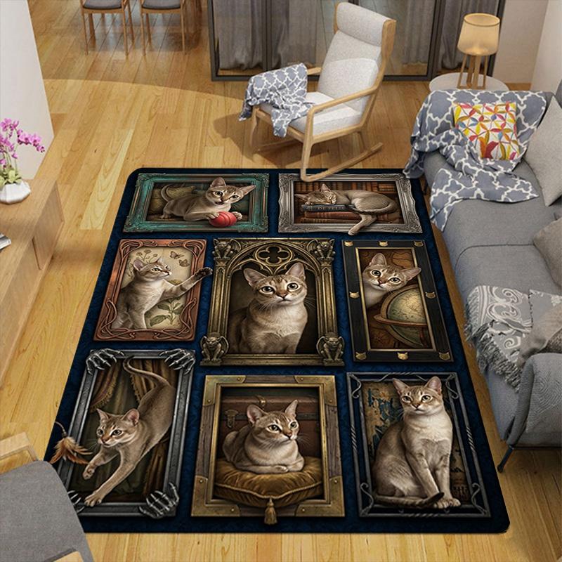 Feline Portraits Pattern Rug Floor Mat for Living Room or Bedroom Soft and Comfortable Carpet a Gift for Birthday and Holiday.