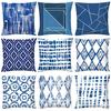 Blue Geometric Printed Throw Square Pillow Cover Sofa Chair Cushion Pillowcase