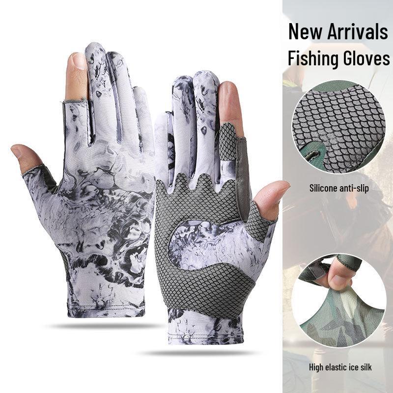 Men's Summer Breathable Ice Silk Fishing Gloves - Half Finger, Sun Protection, for Driving & Riding