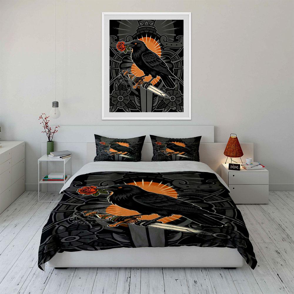 Black bird, rose, sword. Bedding sets Duvet cover sets Duvet covers Pillowcases(1 * Duvet Cover 2 * Pillowcases without duvet insert)