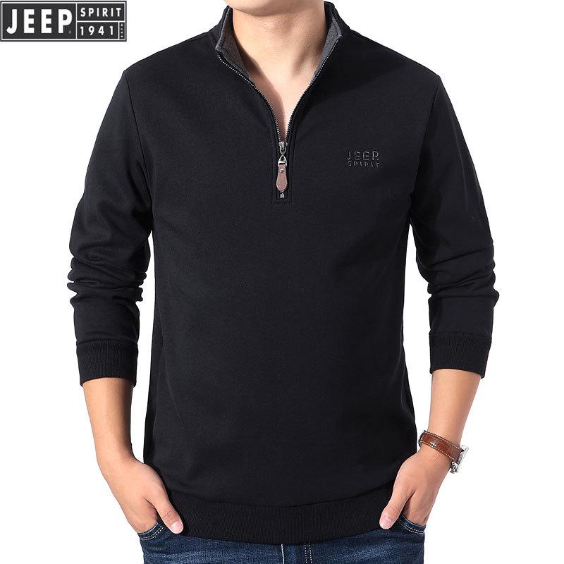 JEEP SPIRIT Men's Thick Fleece Half-Zip Sweatshirt - Autumn/Winter Stand Collar Pullover Jacket 0076