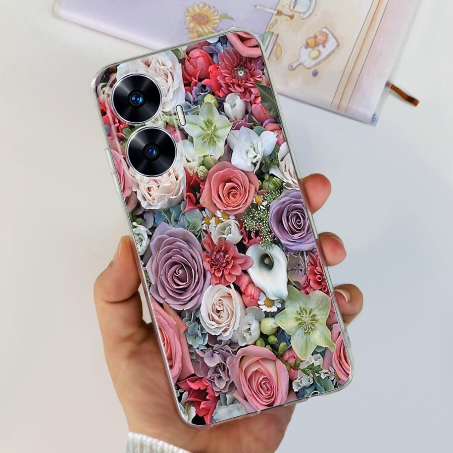 For Realme C55 4G Case 2023 Phone Cover Beautiful Flower Painted Soft Funda Clear Coque For Realme C55 2023 Bumper RealmeC55 Bag