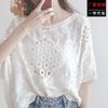 Summer new women's clothing small fresh round neck splicing embroidery solid color loose pullover top knitted batman shirt