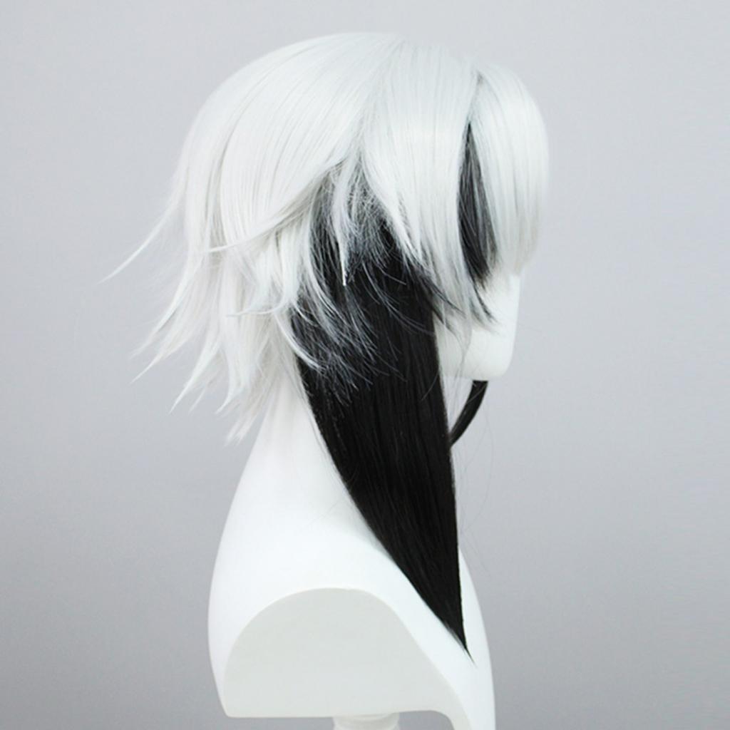 17" / 31" Silver Straight Cosplay Wig with Silicone Scalp, Heat-Resistant Synthetic Hair for Fantasy Commander