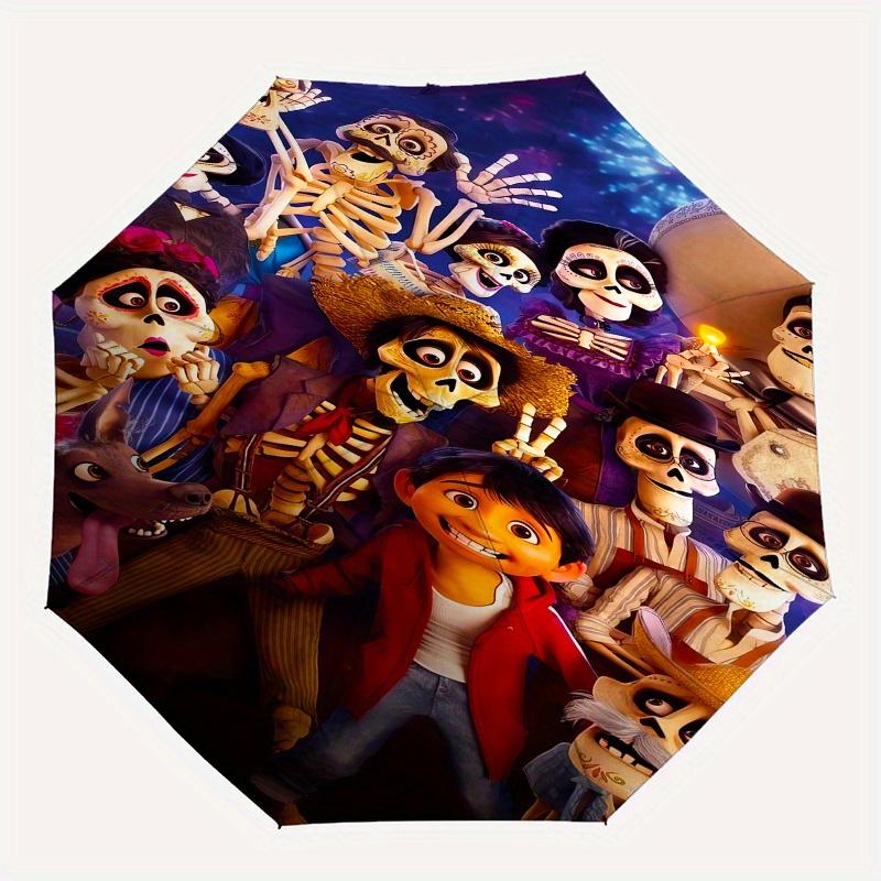 1pc Coco,Skeletons Automatic Folding Umbrella: Compact 8-Bone Design Cartoon Outdoor Travel Companion, Business Umbrella, Christmas Valentin