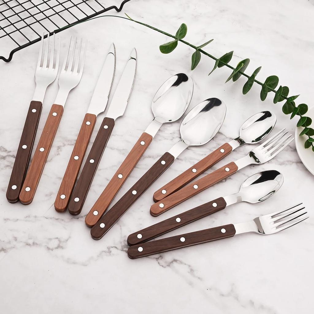 20-Piece Silverware Eating Utensils Set with Retro Handle, Service for 4, Stainless Steel Flatware Knife Fork Spoon Set Mirror Dishwasher Safe