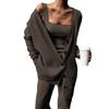 Women's Casual Deep Grey Knit Cardigan Set Women's Jacket Vest Pants