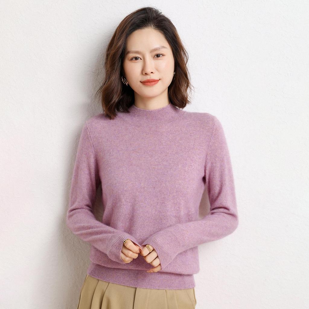 Women's Cashmere Knit Sweater: Half-High Neck, Loose Fit, Long Sleeve, Versatile Base Layer for Autumn & Winter