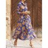 European and American New Women Fashion Temperament Print Mid-Length Waist Hugging Lace-up Shirt Dress Dress Shirtdress