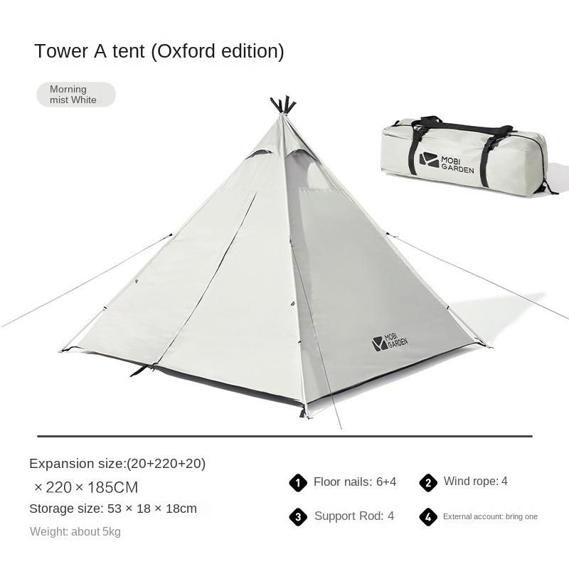 Camping Indian Pyramid Tent Outdoor Folding Portable 3-4 People Space Sun Protection and Rain Protection