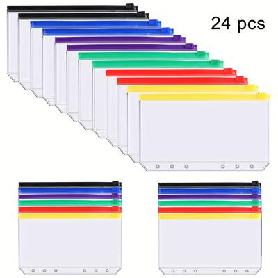 24 Stück Ordnertaschen, 6-Loch-Budget-Bargeldumschläge für die Budgetierung, durchsichtige Reißverschlussordner, Planereinlagen, wasserdichte Dokumententaschen aus PVC