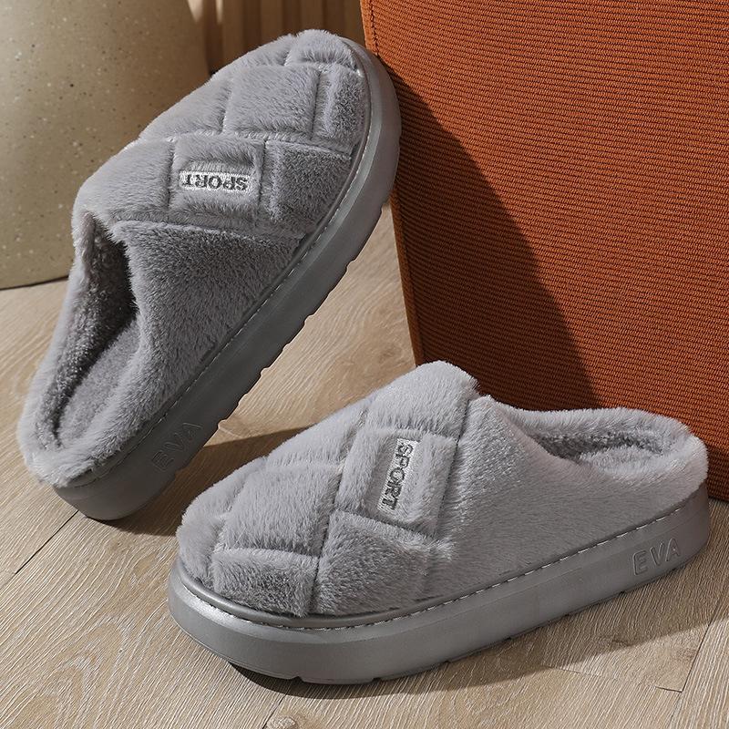 2025 new autumn and winter cotton slippers large size piled thickened warm non-slip comfortable home slippers