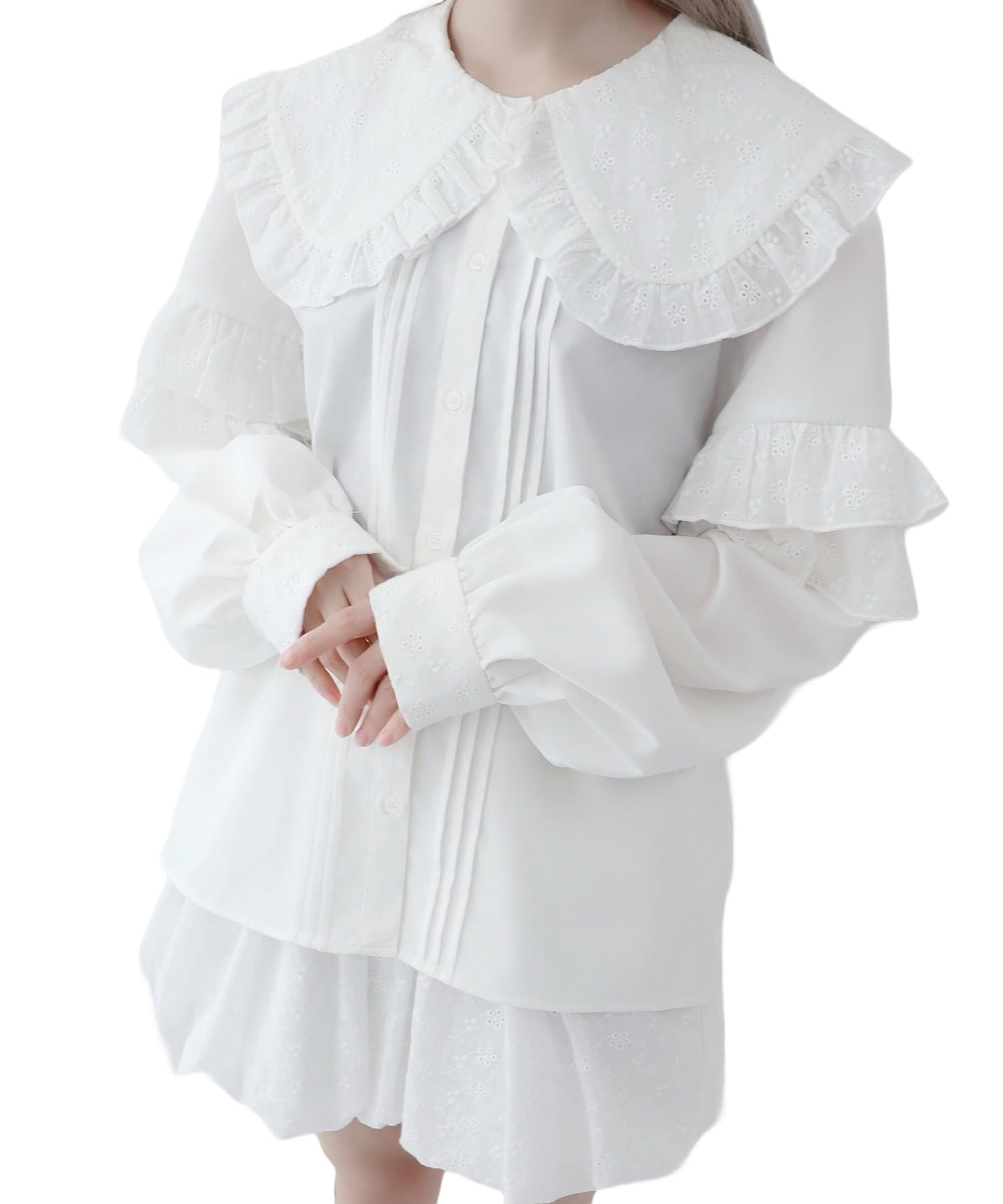 

WEGO Whinny Puapua Хлопковое Облачко Чавкающий Большой Размер F Блузка, Милая, Рукав, Женская, Белая, белый