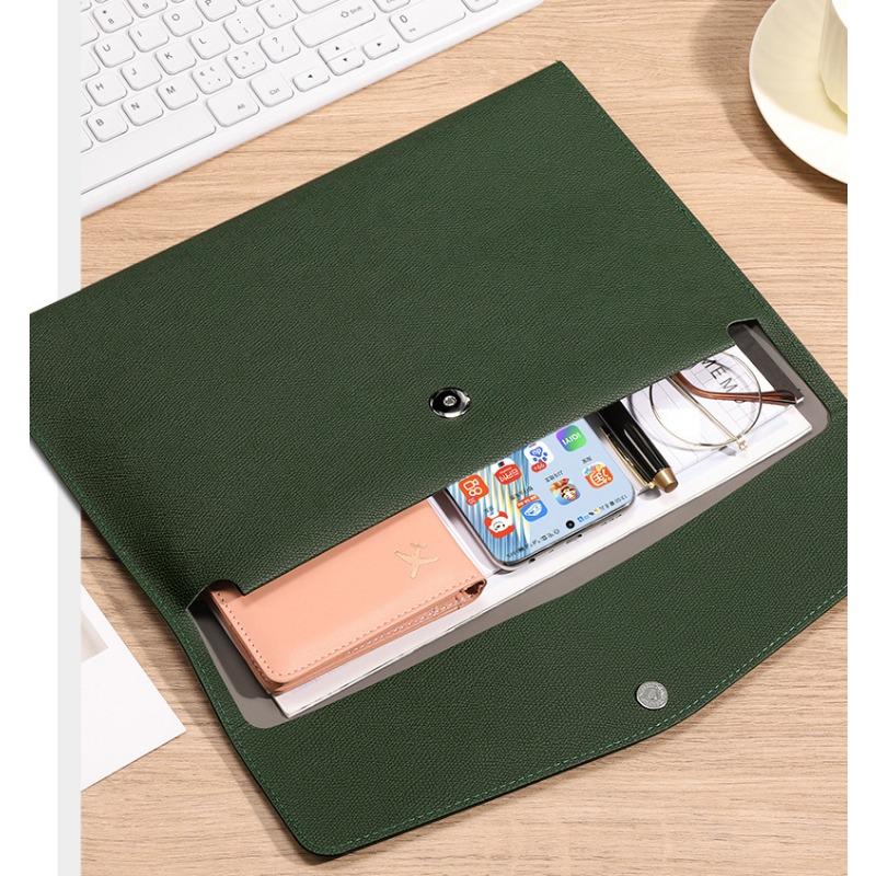 1PC Fashion A4 Leather Document Bag High-end Document Bag Information Bag Waterproof Business Office Snap Buckle Thickened Storage Bag