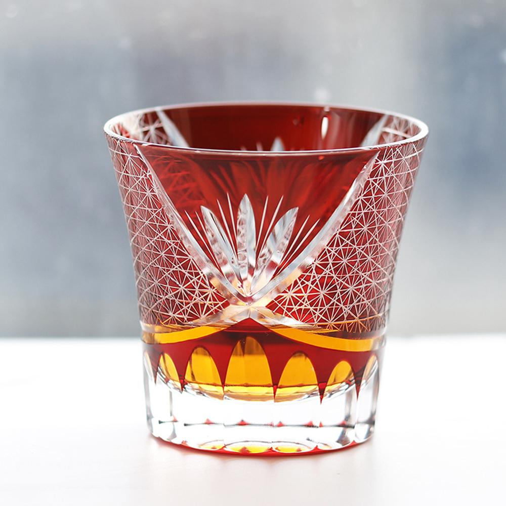 Edo Cut off Hand carved crystal glass wine glasses, Creative whisky glass, Japanese style chrysanthemum patterned beer mug