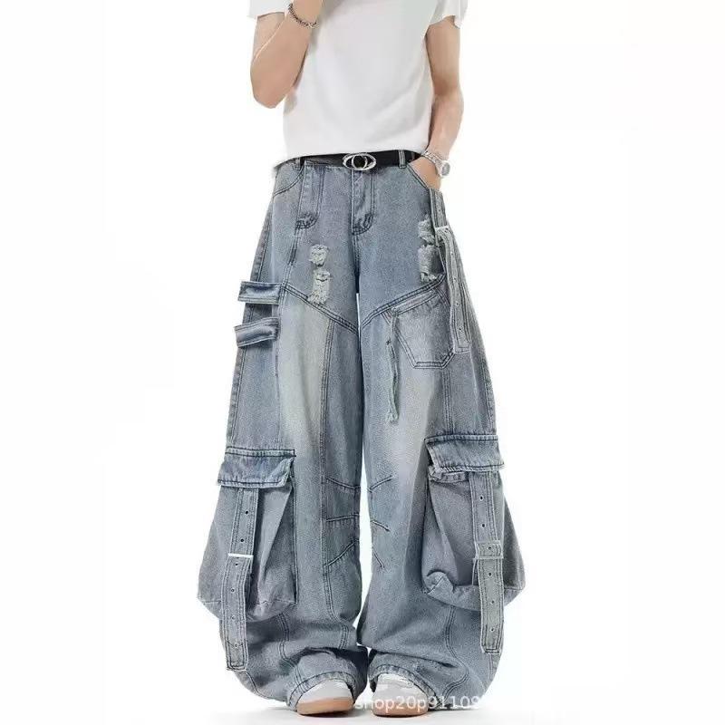 Men's Distressed Ripped Straight-Leg Jeans – American High Street Style