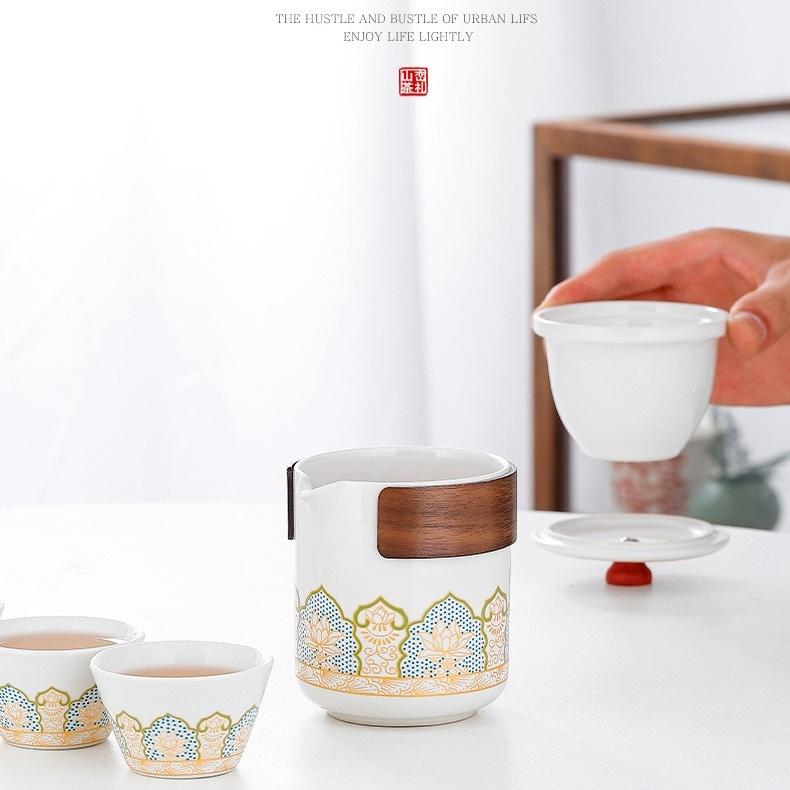 Portable Travel Tea Set, Ceramic Teapot & Cups with Storage Bag for Outdoor & Gift