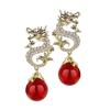 Fashionable and Stylish Dragon Earrings Jewelry Sophisticated Diamond Inlayed Dragon Earrings Elegant Pearls Ear Pendant