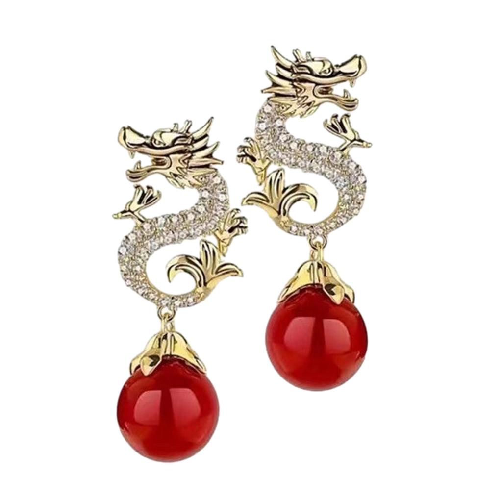 Fashionable and Stylish Dragon Earrings Jewelry Sophisticated Diamond Inlayed Dragon Earrings Elegant Pearls Ear Pendant