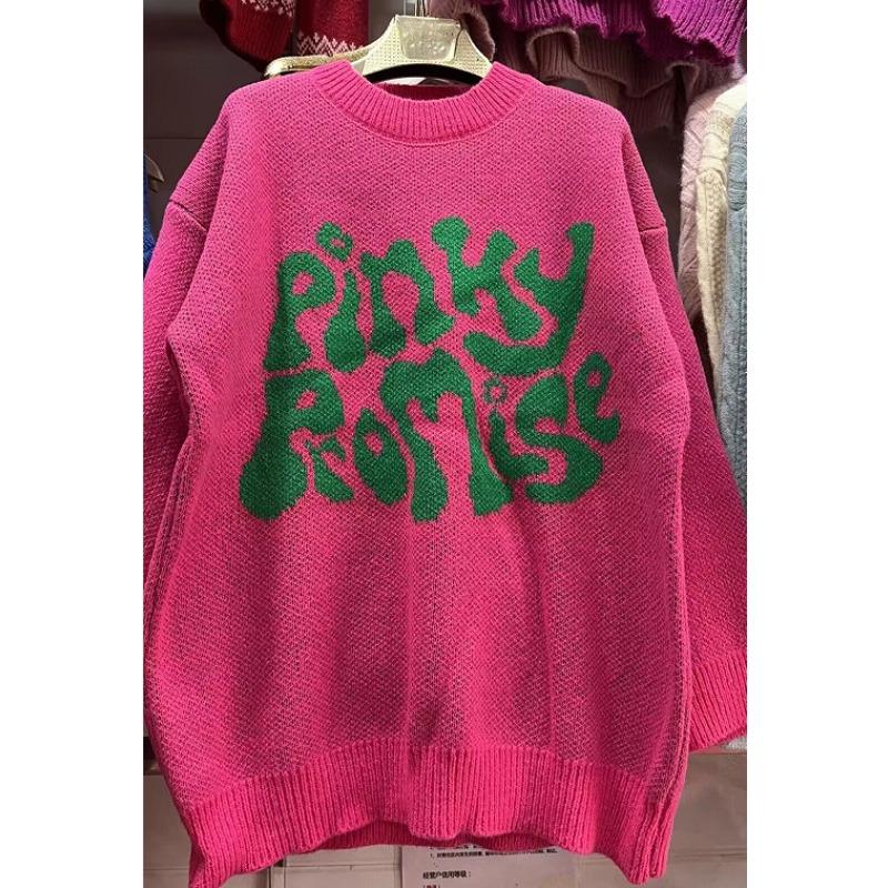 

2025 Зимний Новый Свитер Худи Вязаный Жаккардом с Узором из Букв с Круглым Вырезом и Длинным Рукавом для Женщин One size розы красного