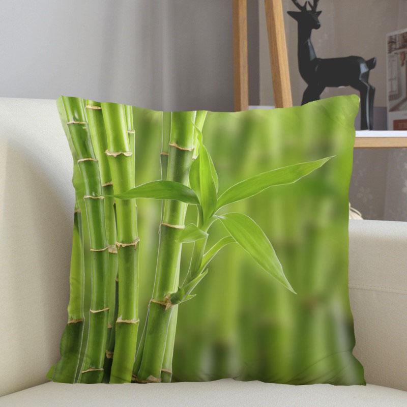 Musife Green Bamboo Pillowcase Custom Square Pillow Cover Case Zipper Pillowcase 35X35,40X40,45X45Cm Drop Shipping 12.15