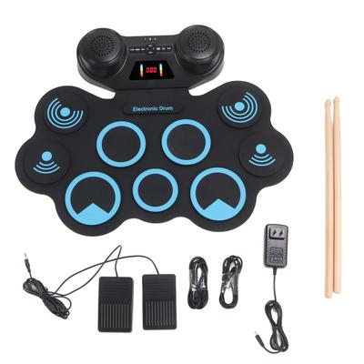 Batería Electrónica 9 Pads de Batería Altavoces Duales Práctica Enrollable Portátil Bluetooth Eléctrica para Niños