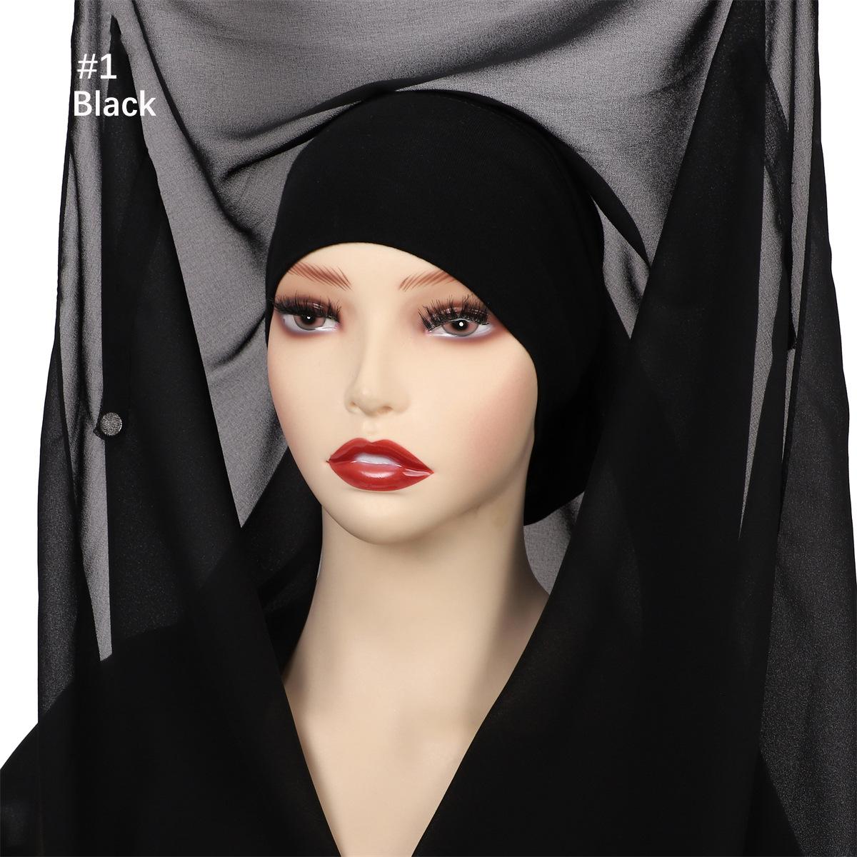 

Plain Bubble Chiffon Instant Hijab Shawls With Caps High Quality Wrap Beach Bufandas Ramadan Islamic Muslim Sjaal Ready To Wear