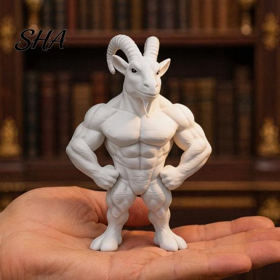 Dekoration für Erzählräume 3D-gedruckte muskulöse Ziegenfigur, Tierfigur Schreibtisch für Nischenkunst Sammlerstück Heim Büro Regal, Lustiges Geschenk für Fitnessstudio-Besucher Liebhaber