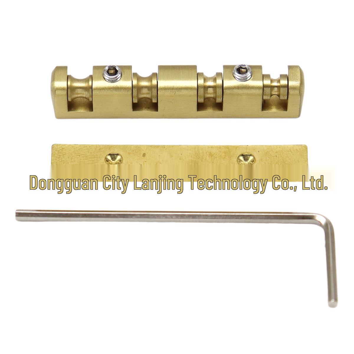 

Adjustable Metal Four-String Electric Bass Bridge with Ball Bearings and Brass Nut.