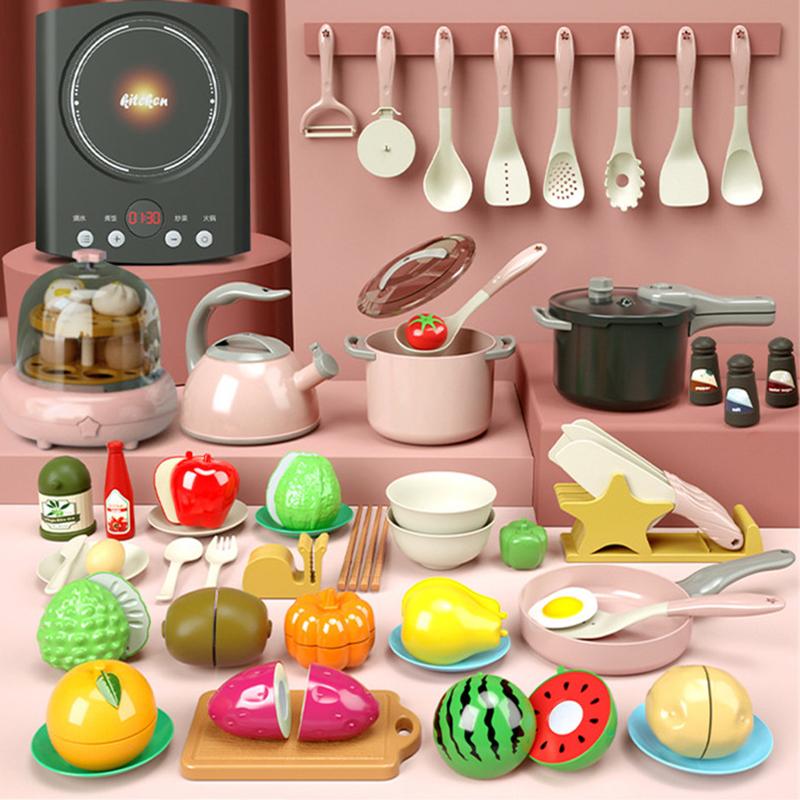 

Детская имитация кухонных игрушек, аксессуары, ролевые игры, резка фруктов, набор кулинарных игрушек с кастрюлями, сковородками, посудой, подарки