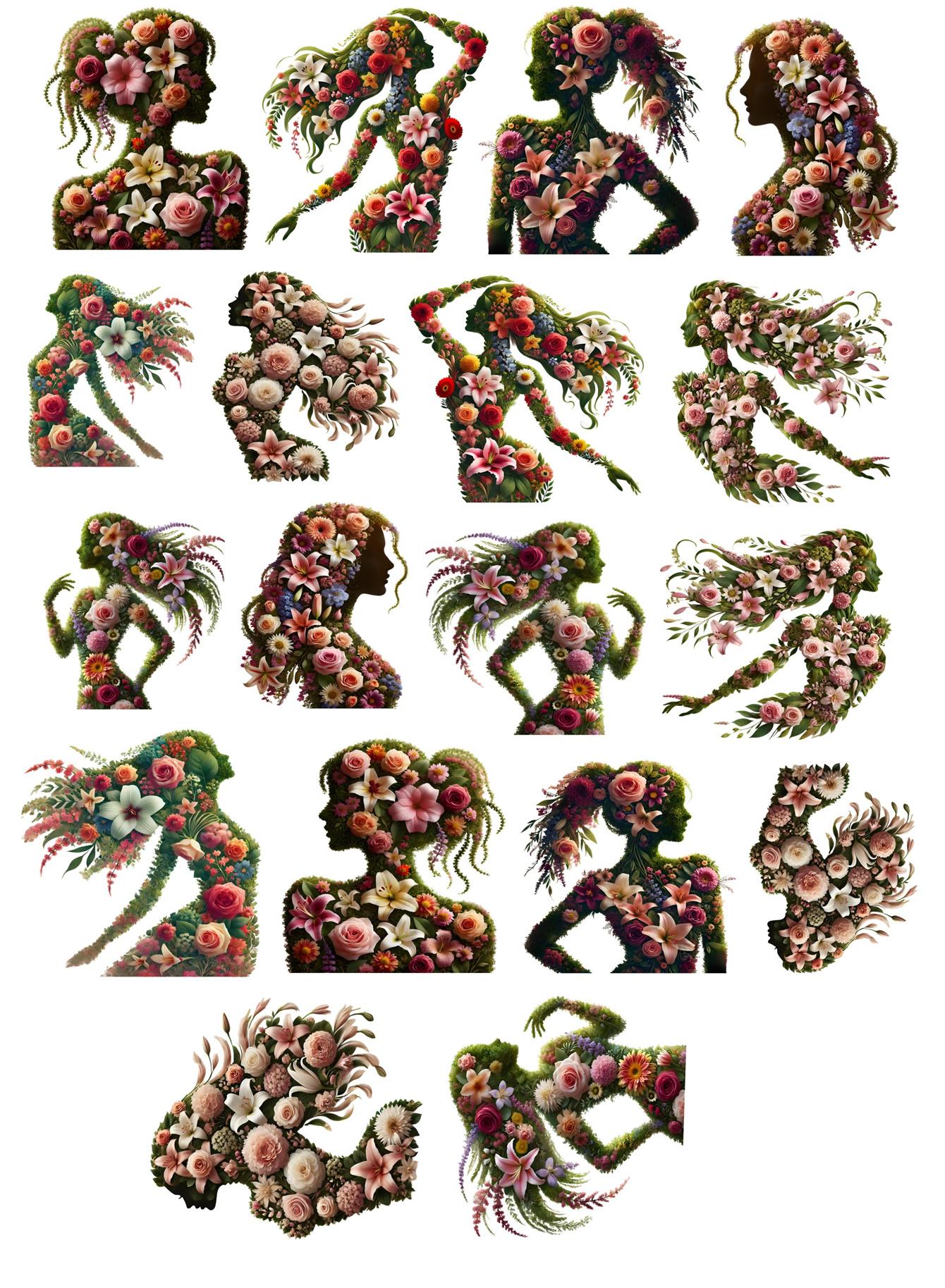 

18pcs Hand-painted Cute Fresh floral silhouette girl Stickers Scrapbooking Craft Diary Album Phone Computer Seal Decorative білий
