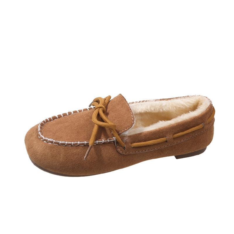 Flat-bottomed Large-size Doudou Shoes Women's 2025 Autumn and Winter New Velvet Warm Cotton Shoes Soft-soled Lazy Pregnant Women Mother Shoes
