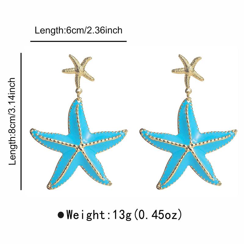 Exaggerated Drop Oil Starfish Pendant Earrings for Women Creative Metal Pentagram Earrings Beach Vacation Zircon Gifts