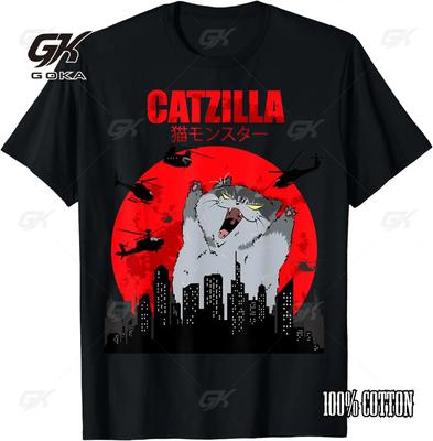 Divertido Lindo Arte Gato Japonés Gráfico para Amante de Gatos Catzilla Camiseta Gráfico Diario Casual Unisex Camisetas Ropa de Mujer Moda