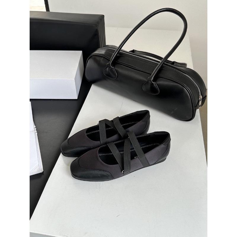 Flat shoes women's square head new spring and autumn light mouth Mary Jane ballet shoes elastic band silver soft sole single shoes