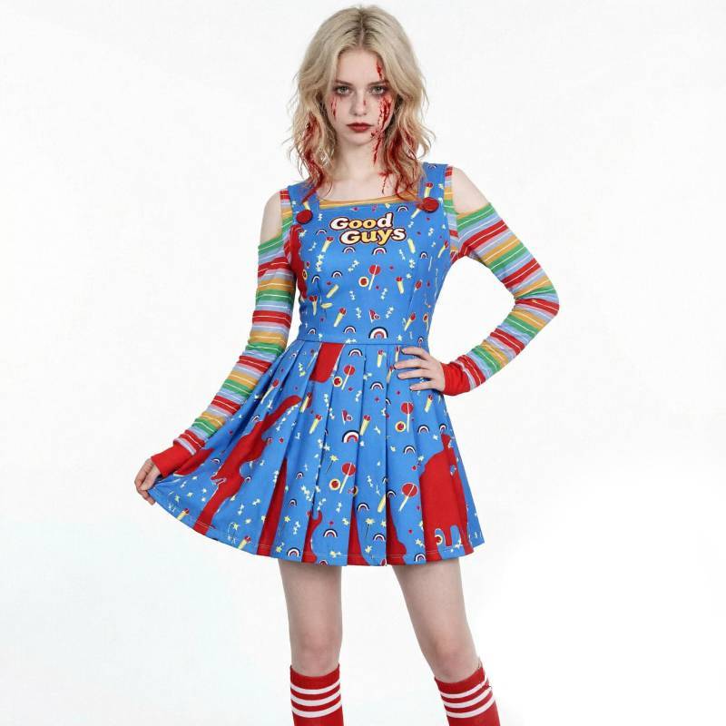 Childs Play Chucky Cosplay Dress With Polyester Fabric For Halloween Costumes