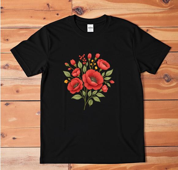 Red Poppy Flower Bouquet Graphic Tee White Unisex Botanical T-Shirt M