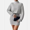Women's Autumn Winter Pit Strip High Collar Lantern Sleeve Pleated Hip Wrap Dress