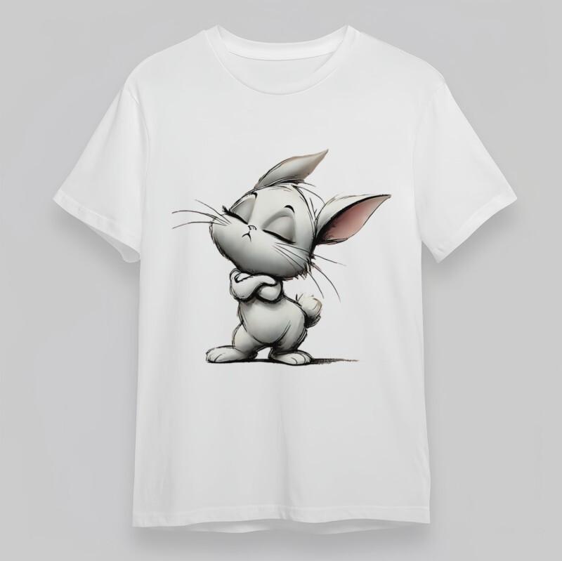 Women's Fashion T-Shirt Whimsical Relaxed Bunny With Crossed Paws Oversize Tee