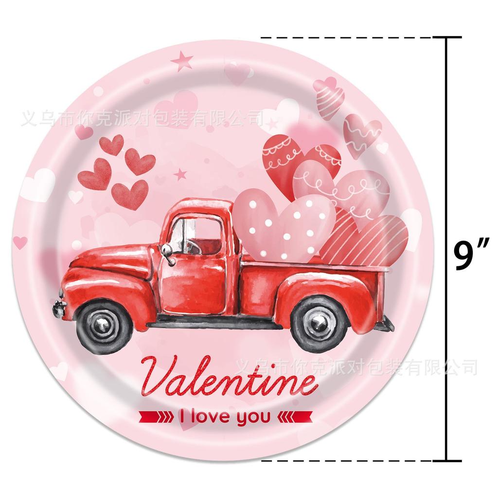 Pink Valentine's Day Tableware Set, Paper Plates, Paper Cups, Tissues, Tablecloths, Party Decoration, Scene Decoration and Arrangement Supplies