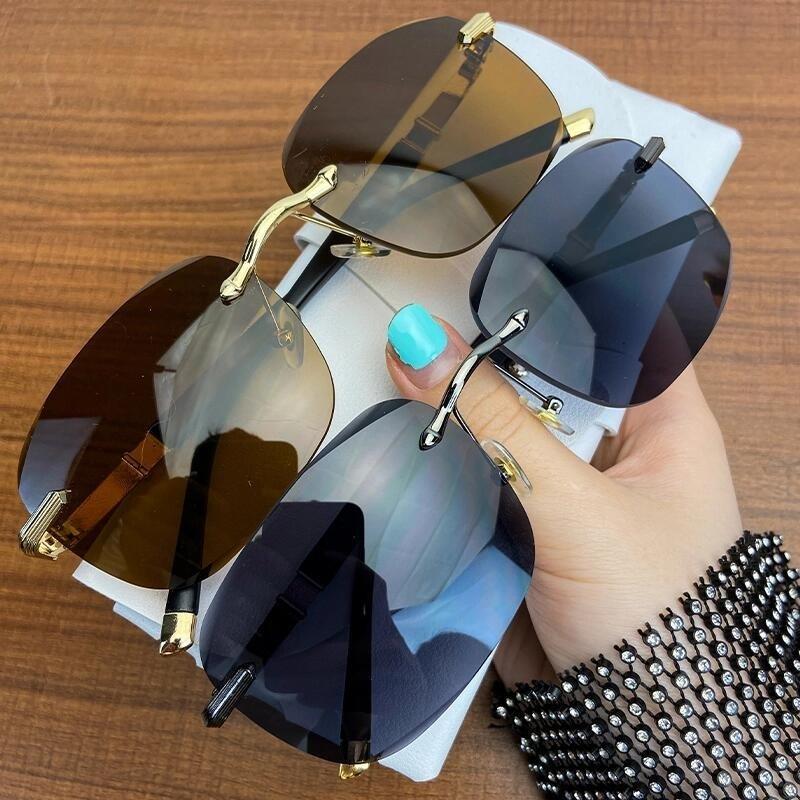 2PCS New Men's Rimless Sunglasses Sport Driving Sunglasses Ultra Light Rimless Glasses