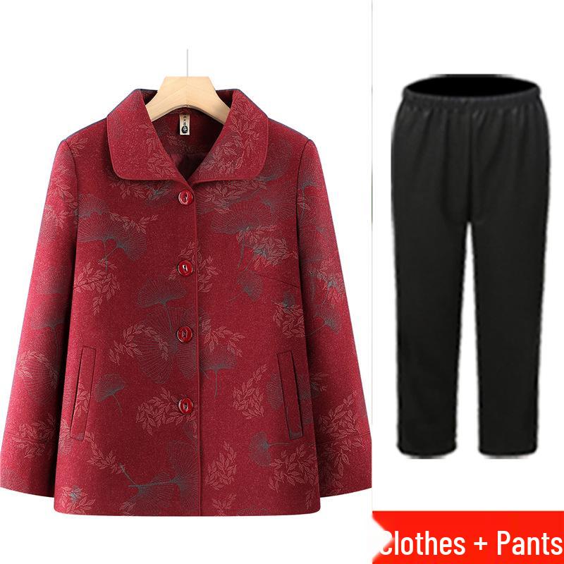 Grandma's High-End Autumn Wool Coat for Women, Turn-Down Collar, Perfect for Elderly and Middle-Aged Mothers