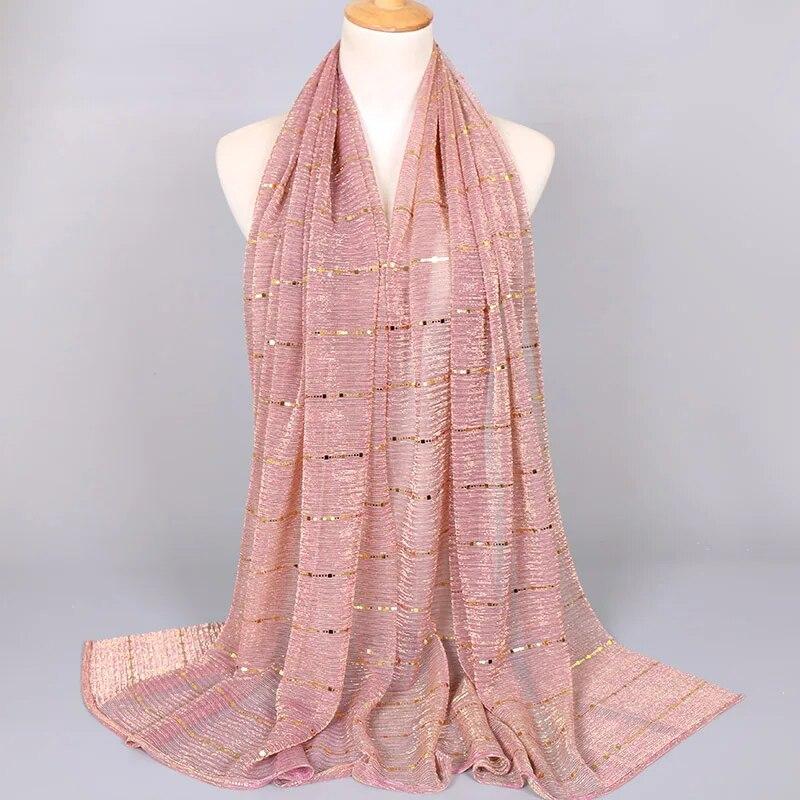 Summer Lurex Glitter Scarf Elegant Lightweight Elastic Shawl For Women Fashion Sparkly Sequined Party Shawls 180*65cm